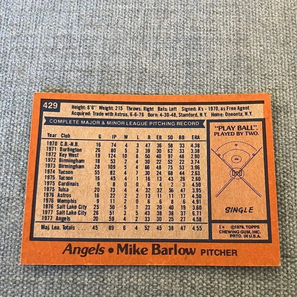1978 Topps Anaheim Angels Baseball Card Trading Card